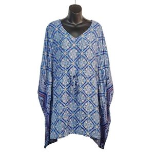 Be You Be Free Women's Blue Multi Colors V-Neck Top Tunic Size M